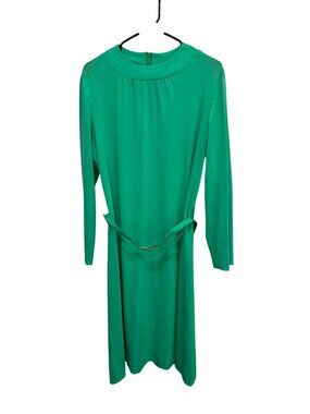 Vintage Henry Lee Belted Long Sleeve Dress Green Round Neck Office Career Retro